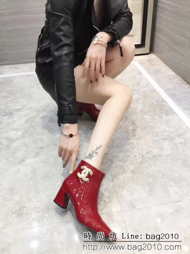 CHANEL香奈兒 代購正品 羊皮拼色中跟短靴 2018新款短筒女靴 QZS2427
